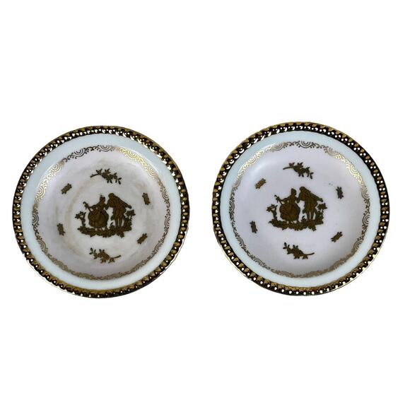 ANDREA by SADEK 4" COURTING COUPLE Saucer Trinket Dishes PALE Pink/GOLD Lot of 7 - Picture 5 of 10